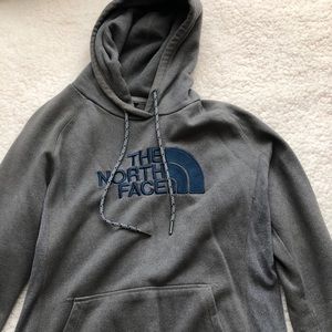 Grey and blue north face sweatshirt